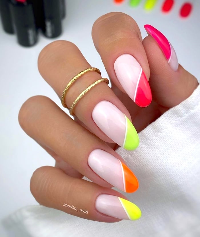 Neon French tip nails.