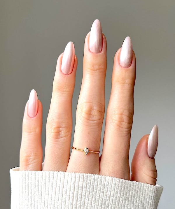 Pink pearl satin minimal nails.