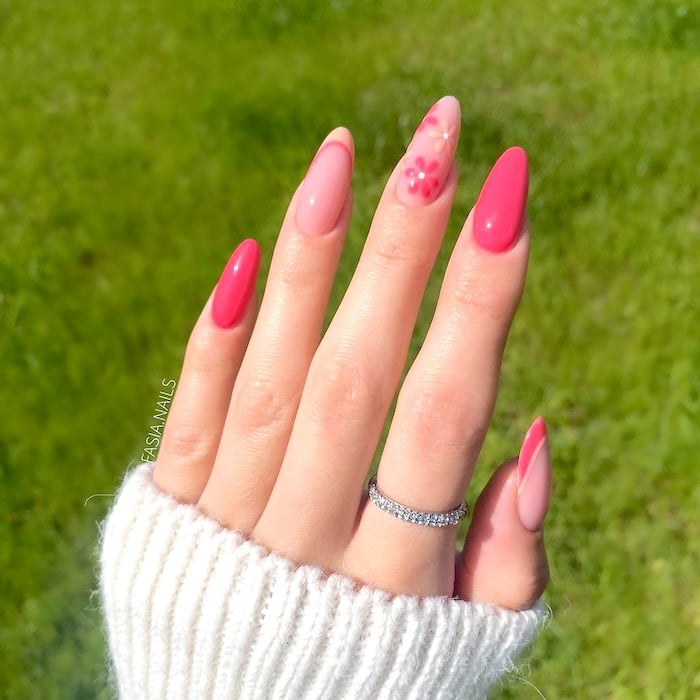 Pink flower April nails.