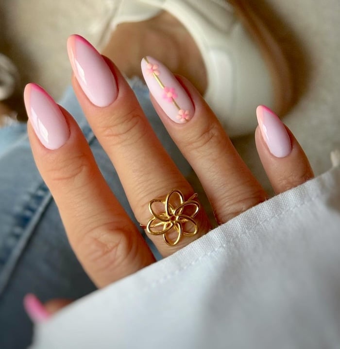 Pink floral nails.