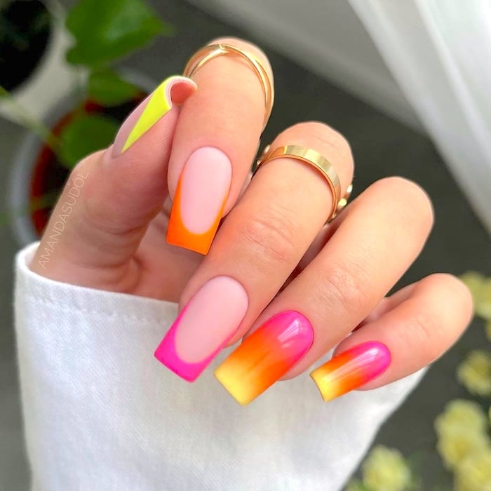 Neon square nails.