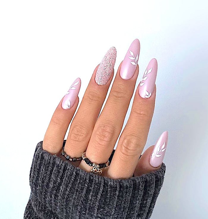 Matte white and pink nails.