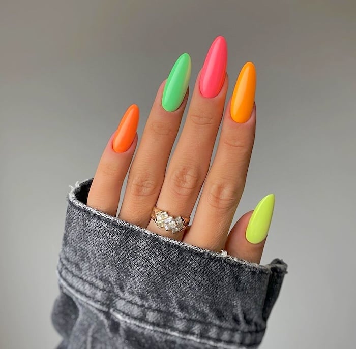 Multi-color neon nails.