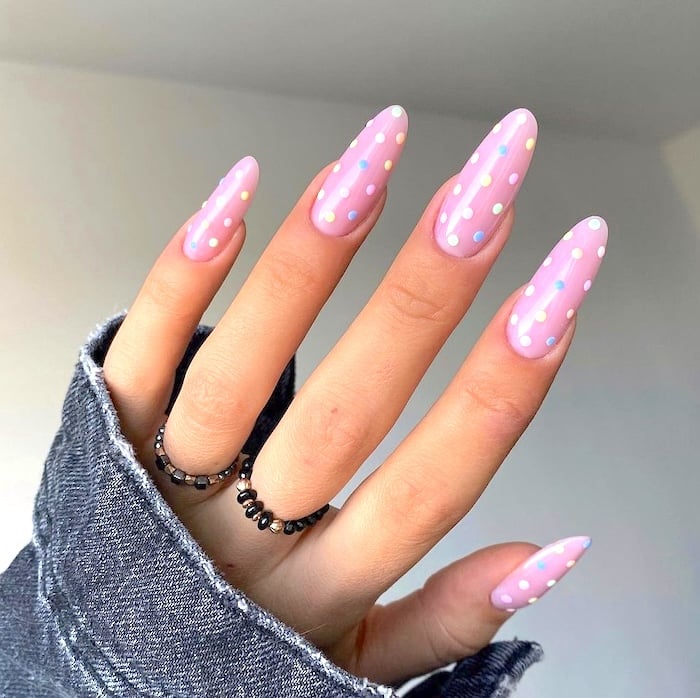 Pastel polka dot April nails.