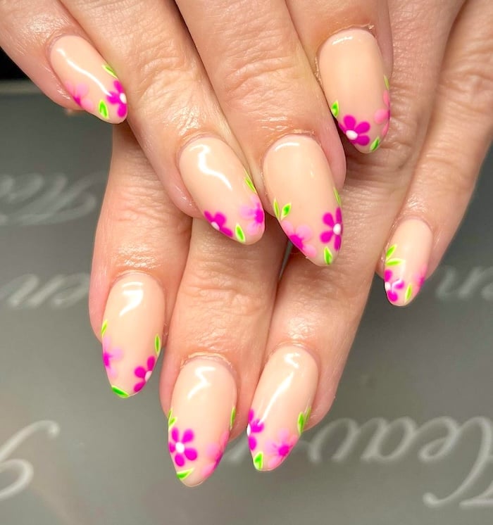 French tip flower nails for May.