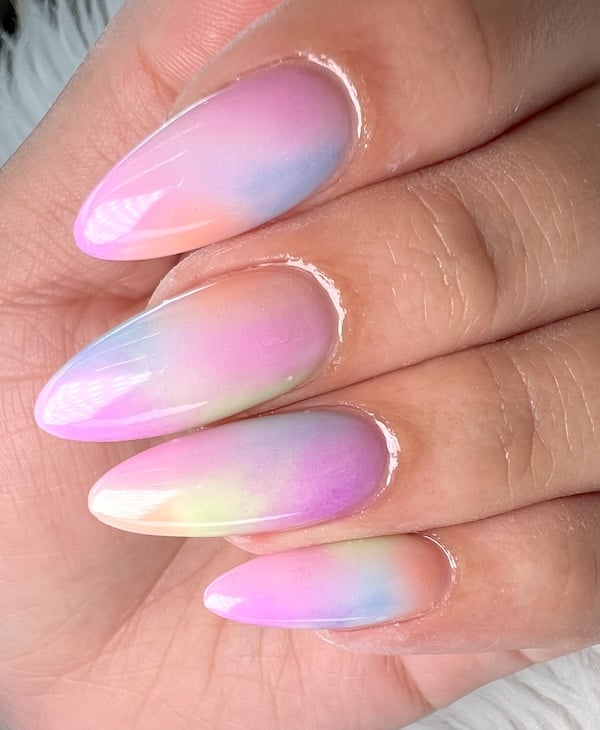 Pastel rainbow ombre nails.