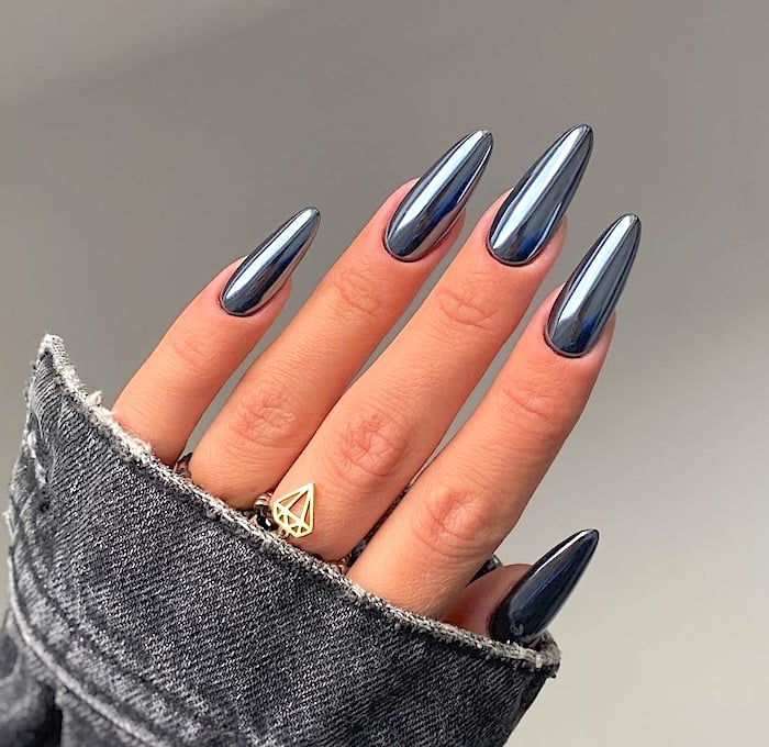 Silver chrome nails.