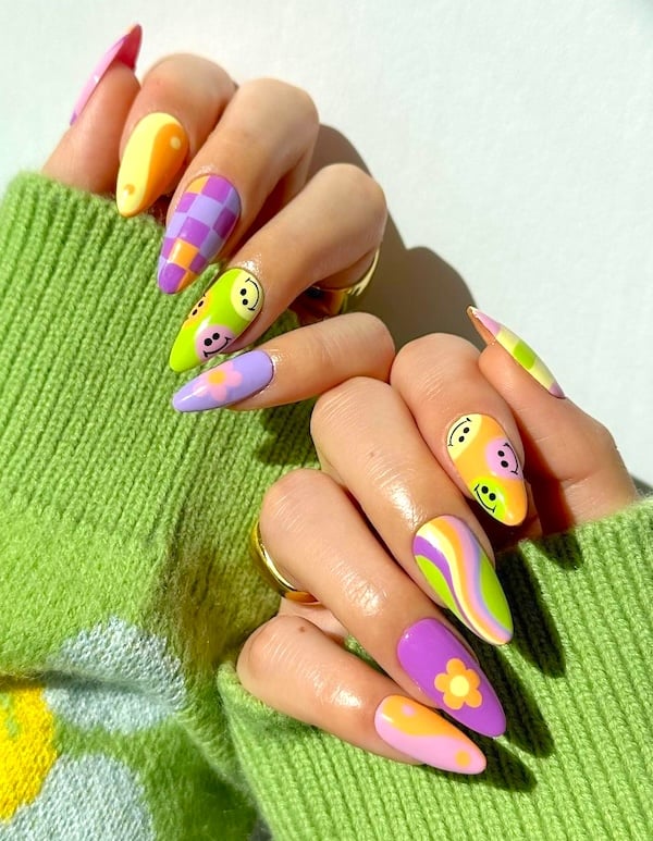 Bright summer manicure and nail art.