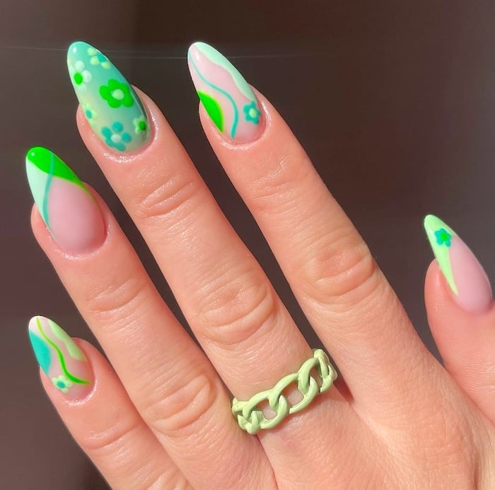 Bright green summer nails.