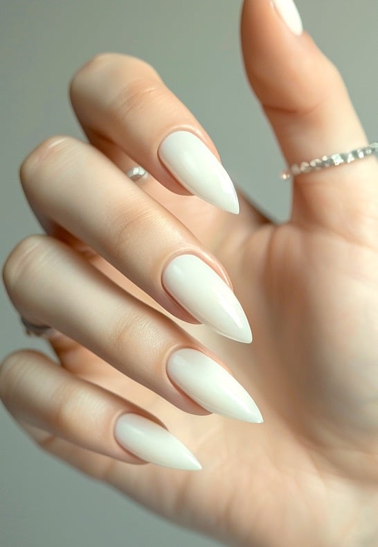 White minimalist nails.