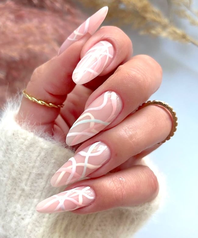 White line nude nails.