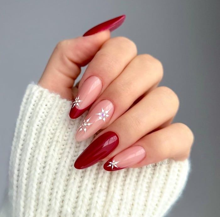 Red snowflake nails.