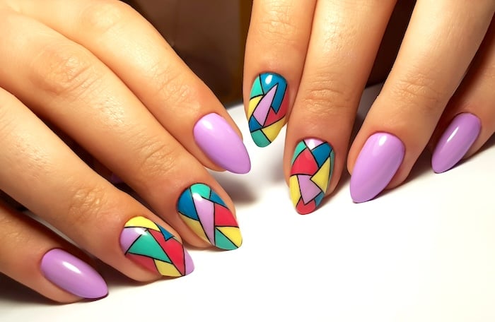 Abstract nail art and lavender May nails.