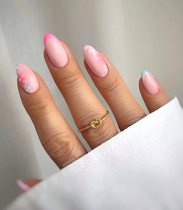 Pink spring almond nails.