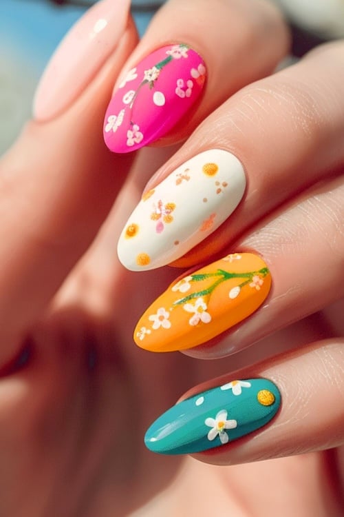 Floral mix and match May nails.