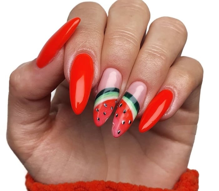 Watermelon red nails.