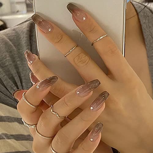 Gray Brown Ombre Coffin Nails