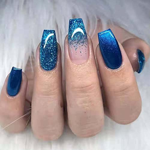 Navy Blue Glitter Ombre Nails