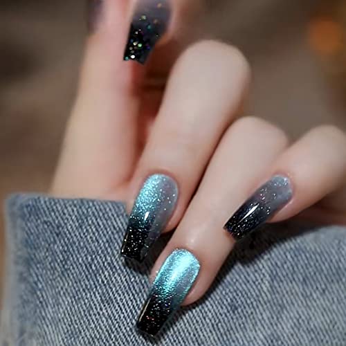 Blue to Black Coffin Ombre Nails