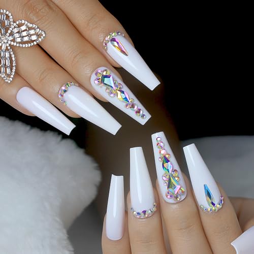 Long White Coffin Nails