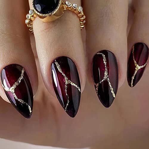 Red Black Gold Ombre Nails