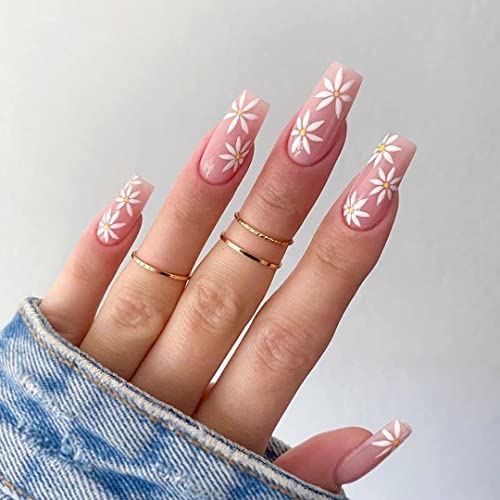 Floral Pink Coffin Nails