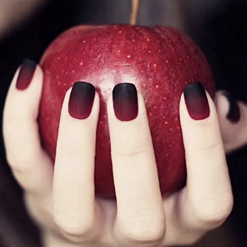 Square Matte Red Black Ombre Nails