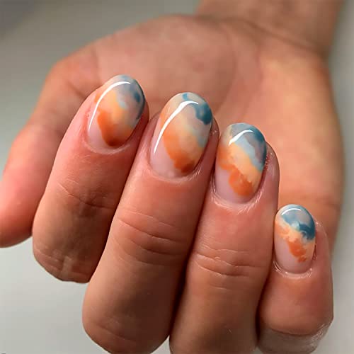 Orange Blue Gradient Nails