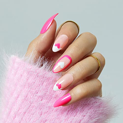 Heart Design Pink Nails