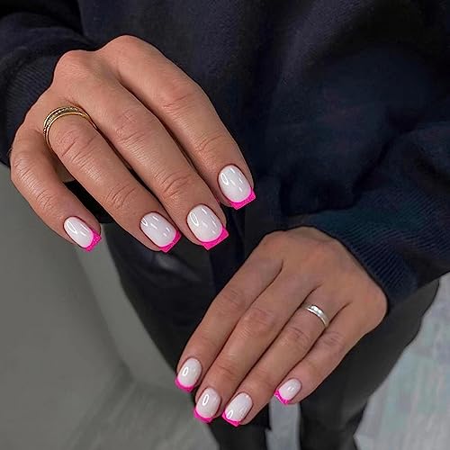 White Nails With Hot Pink Tips