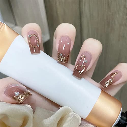 Pink with Gold Lines Ombre Nails