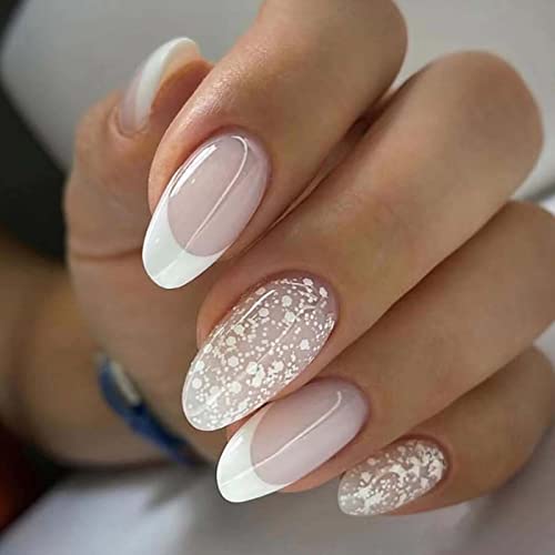 French Tip Almond Snow Nails