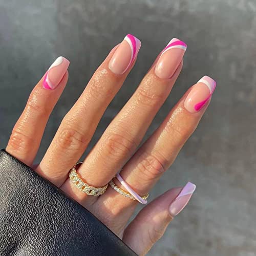 Swirly Curved French Tip Nails