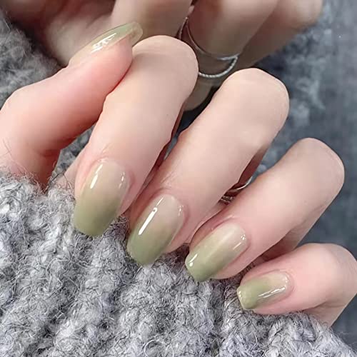 Nude Olive Green Ombre Nails