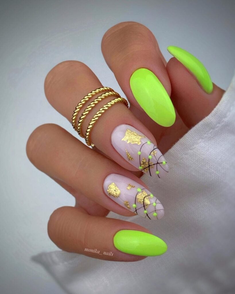 Lime neon nails.