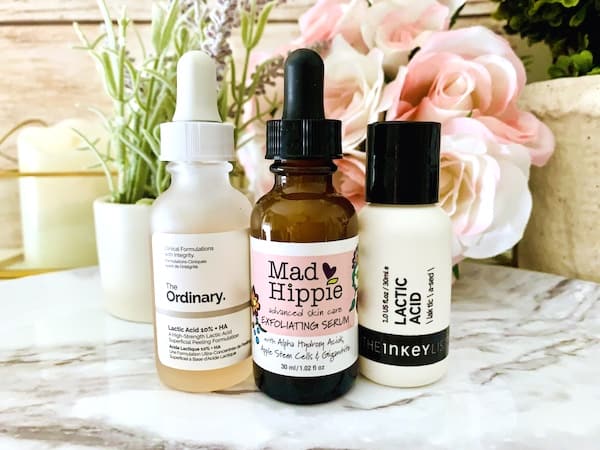 The Ordinary Lactic Acid 10% + HA, Mad Hippie Exfoliating Serum and The Inkey List Lactic Acid Serum