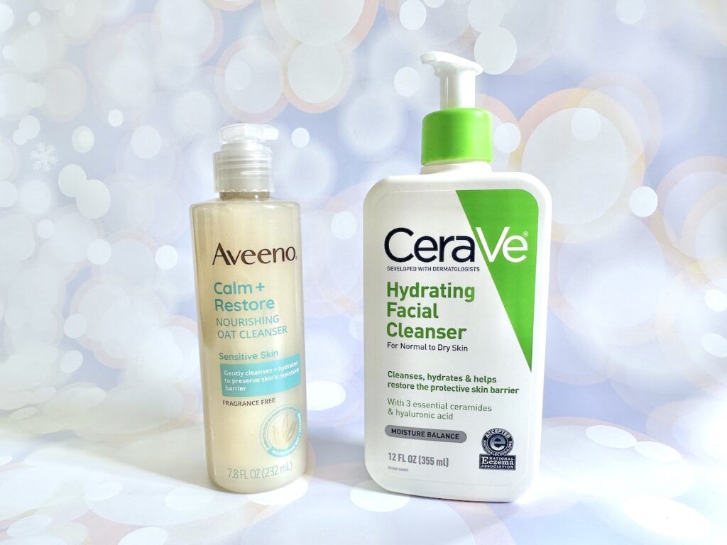 Aveeno Calm + Restore Gentle Nourishing Oat Cleanser vs CeraVe Hydrating Facial Cleanser.