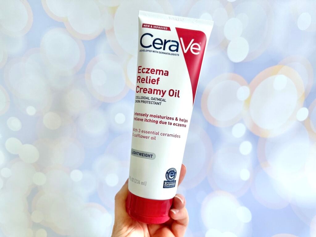 CeraVe Eczema Relief Creamy Oil, handheld.