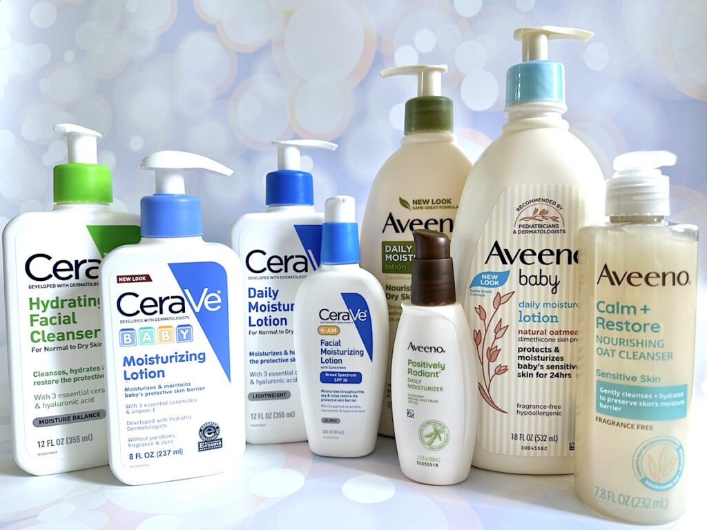 Aveeno vs CeraVe: cleansers, lotions, baby lotions and daily face moisturizers.