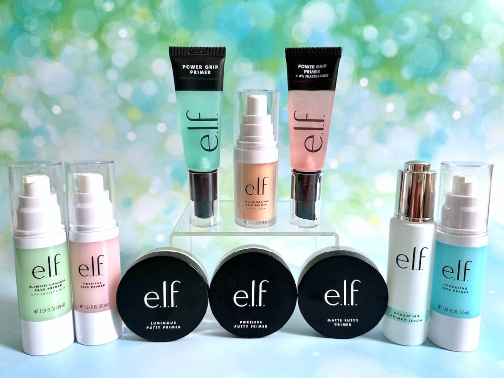 Best e.l.f. Primers: e.l.f. Poreless Putty Primer, e.l.f. Power Grip Primer, e.l.f. Power Grip Primer + 4% Niacinamide, e.l.f. Luminous Putty Primer, e.l.f. Matte Putty Primer, e.l.f. Illuminating Face Primer, e.l.f. Blemish Control Face Primer, e.l.f. Poreless Face Primer, e.l.f. Hydrating Face Primer, and e.l.f. Hydrating Primer Serum.