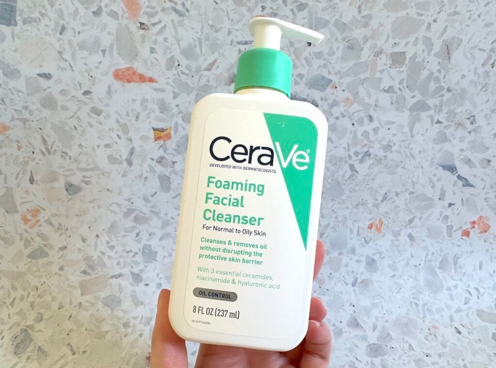 CeraVe Foaming Facial Cleanser, handheld.