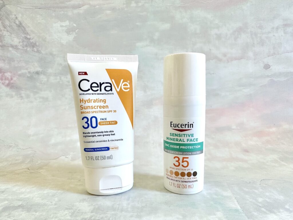 CeraVe Hydrating Mineral Sunscreen SPF 30 Sheer Tint vs Eucerin Sensitive Tinted Mineral Face Lotion SPF 35