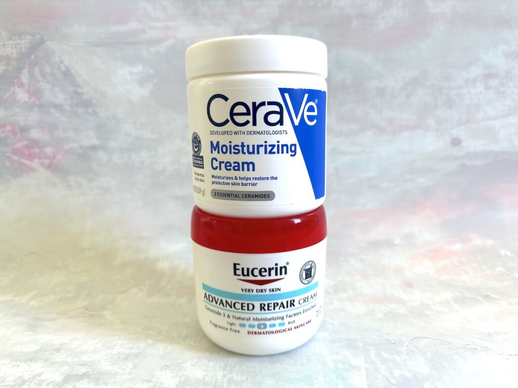 Cerave Moisturizing Cream vs Eucerin Advanced Repair Cream, stacked.