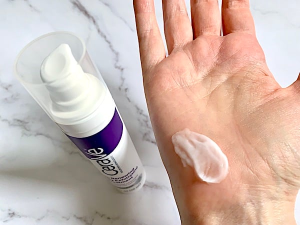 CeraVe Skin Renewing Nightly Exfoliating Treatment sampled on hand.