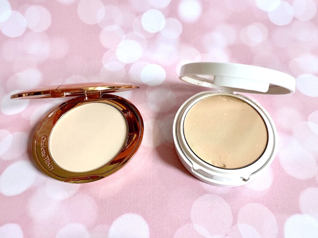 Charlotte Tilbury Airbrush Flawless Finish Setting Powder in the shade Fair and No7 Lift and Flower Beauty Light Illusion Perfecting Powder in the shade Beige.