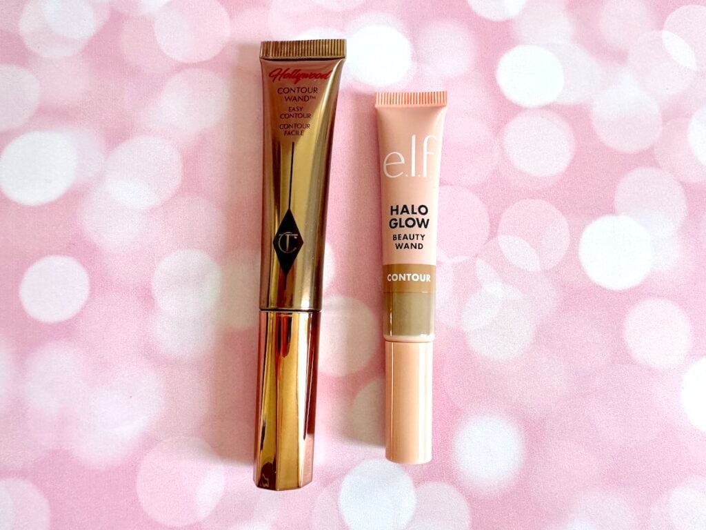 Charlotte Tilbury Hollywood Contour Wand and e.l.f. Halo Glow Contour Beauty Wand, flatlay.