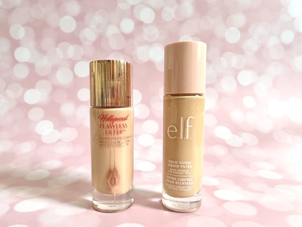 Charlotte Tilbury Flawless Filter and e.l.f. Halo Glow Liquid Filter.