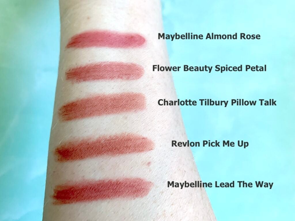 Charlotte Tilbury Pillow Talk dupes swatched on arm