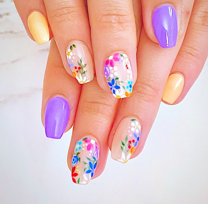 Colorful floral nails.