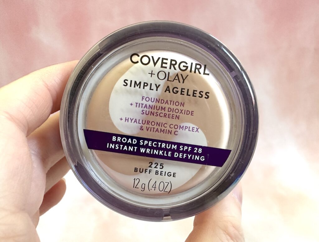 CoverGirl & Olay Simply Ageless Foundation handheld in the shade Buff Beige.